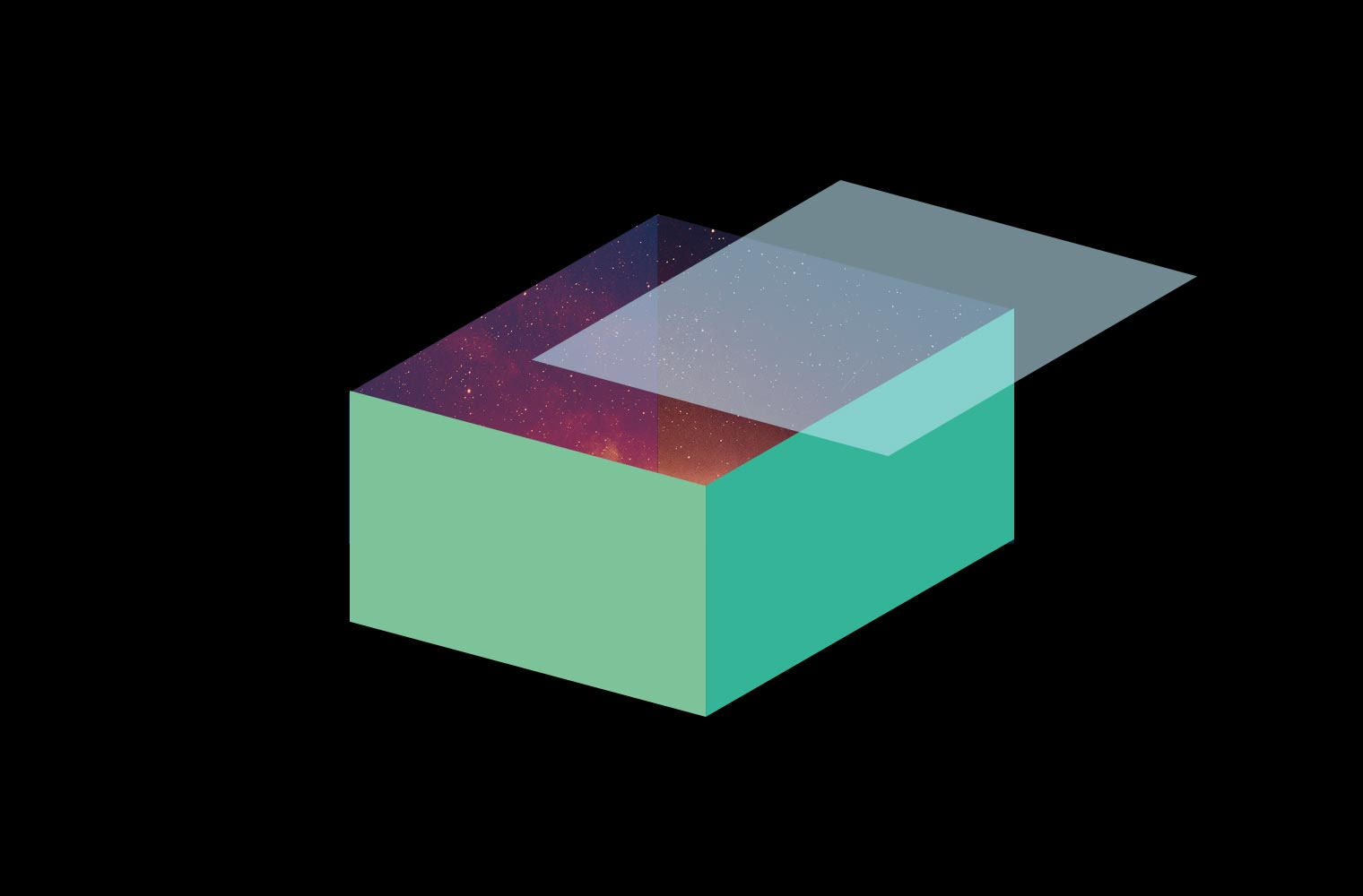 Auf einem schwarzen Hintergrund steht eine graphisch gestaltete Schachtel mit grünen Seitenflächen.