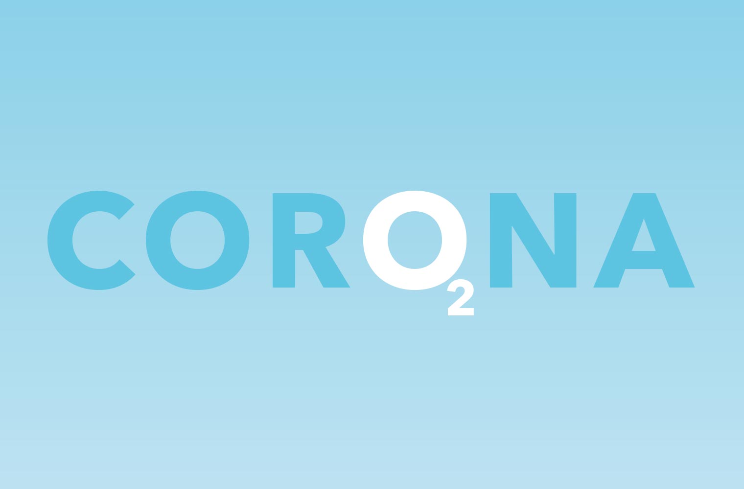 Die Grafik zeigt das Wort CORONA, wobei das zweite 'O' mit der daruntergestellten Ziffer 2 zum chemischen Zeichen O₂ für Sauerstoff wird. 