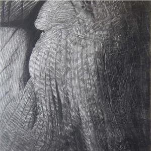 Schwarz-weiße Nahaufnahme einer strukturierten Oberfläche mit stark ausgeprägten Linien und Falten. Die Oberfläche wirkt weich und unregelmäßig geformt. Das Bild ist eng zugeschnitten und zeigt keine weiteren Bildelemente.