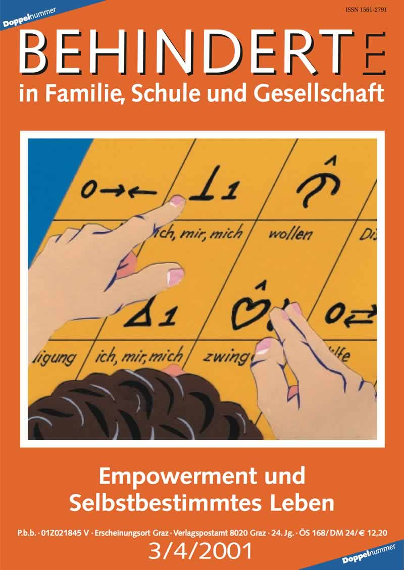 Titelbild der Zeitschrift BEHINDERTE MENSCHEN, Ausgabe 3/4/2001 "Empowerment und Selbstbestimmtes Leben"