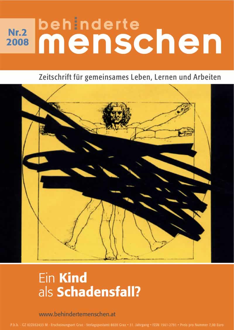 Titelbild der Zeitschrift BEHINDERTE MENSCHEN, Ausgabe 2/2008 "Ein Kind als Schadensfall?"