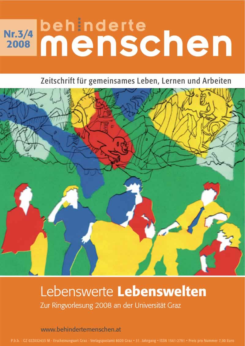 Titelbild der Zeitschrift BEHINDERTE MENSCHEN, Ausgabe 3/4/2008 "Disability Studies"