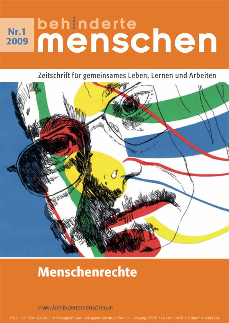 Titelbild der Zeitschrift BEHINDERTE MENSCHEN, Ausgabe 1/2009 "Menschenrechte"