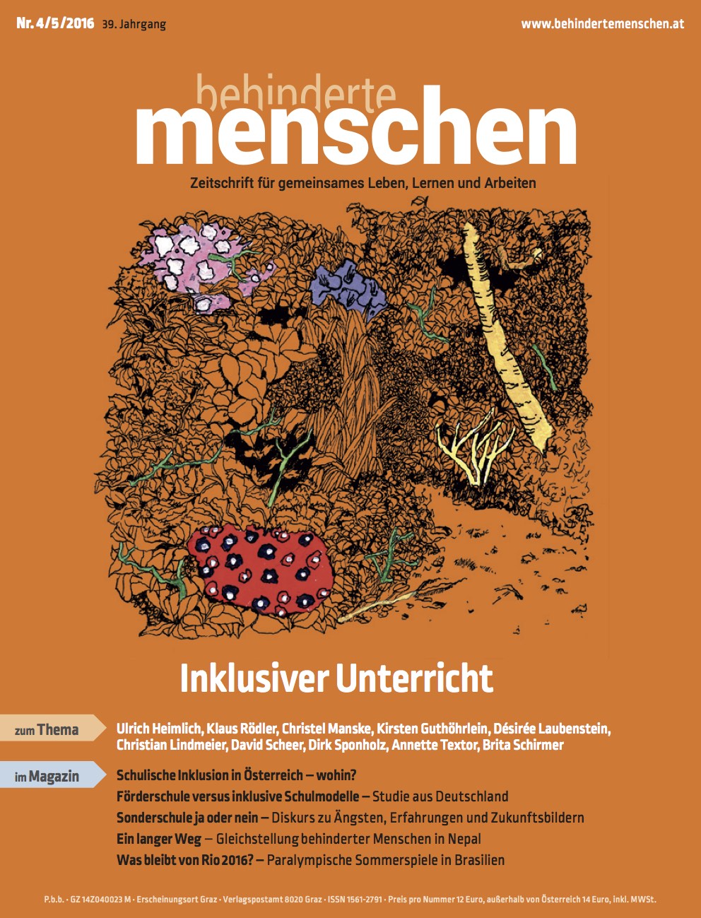 Titelbild der Zeitschrift BEHINDERTE MENSCHEN, Ausgabe 4/5/2016 "Inklusiver Unterricht"