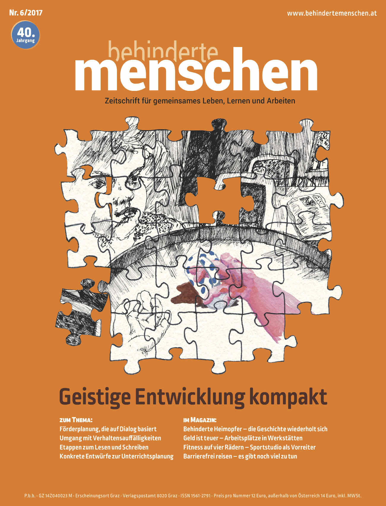 Titelbild der Zeitschrift BEHINDERTE MENSCHEN, Ausgabe 6/2017 "Geistige Entwicklung kompakt"