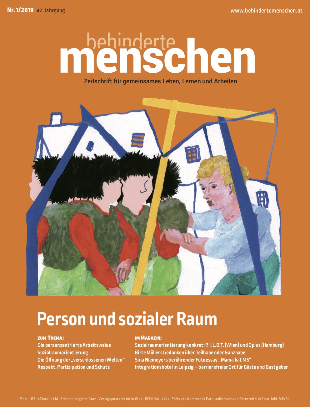 Titelbild der Zeitschrift BEHINDERTE MENSCHEN, Ausgabe 1/2019 "Person und sozialer Raum"