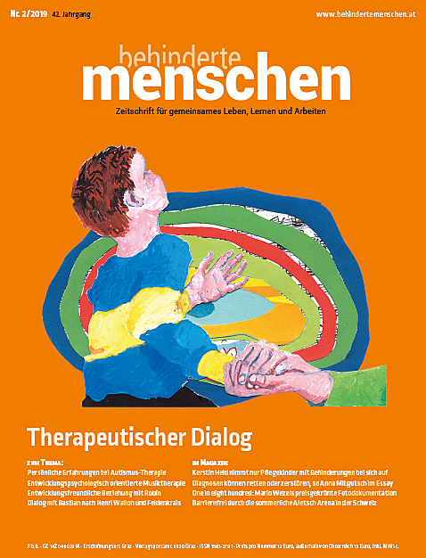 Titelbild der Zeitschrift BEHINDERTE MENSCHEN, Ausgabe 2/2019 "Therapeutischer Dialog"