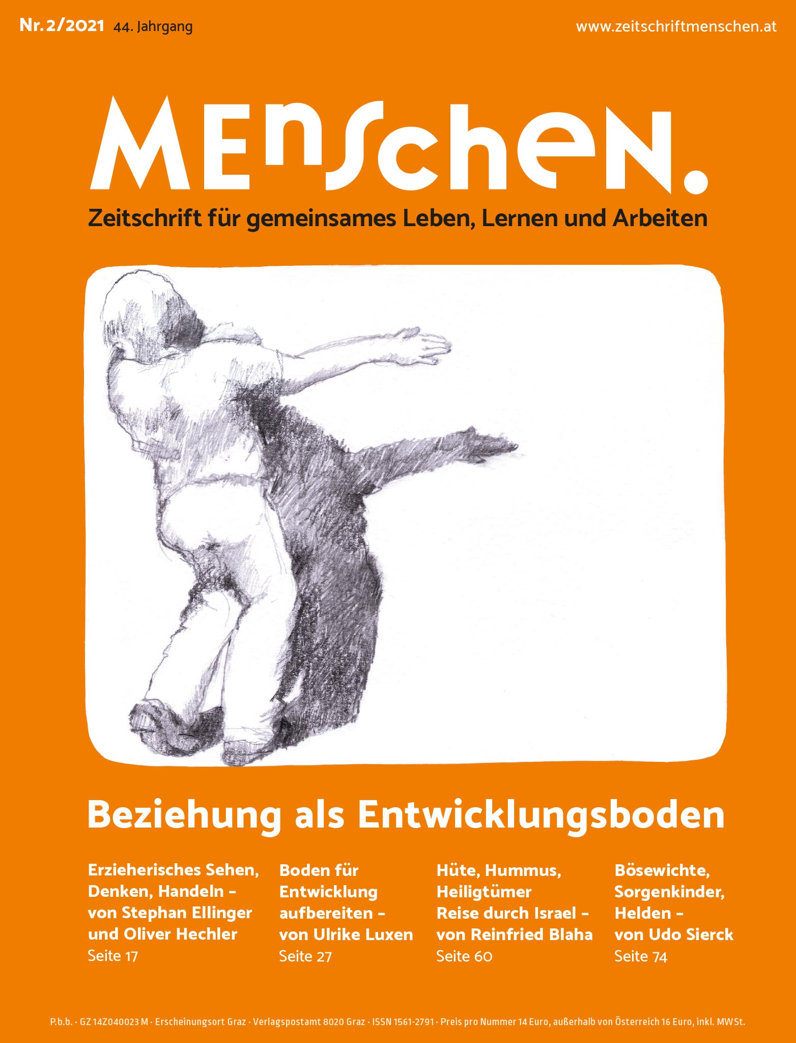 Titelbild der Zeitschrift BEHINDERTE MENSCHEN, Ausgabe 2/2021 "Beziehung als Entwicklungsboden"