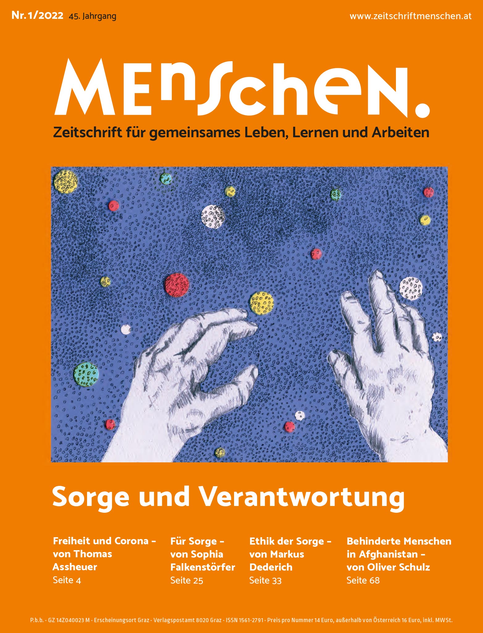 Titelbild der Zeitschrift BEHINDERTE MENSCHEN, Ausgabe 1/2022 "Sorge und Verantwortung"