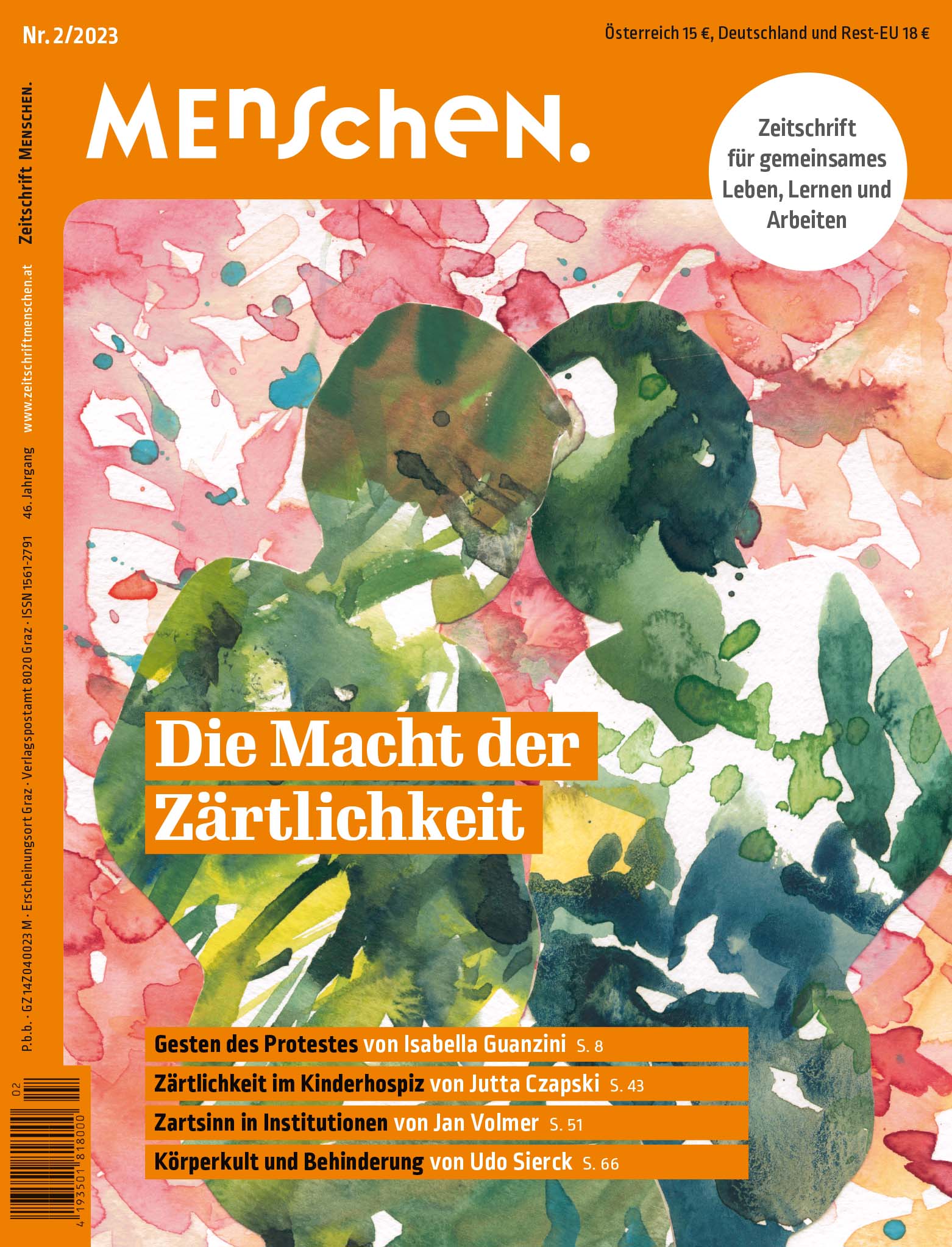 Titelbild der Zeitschrift BEHINDERTE MENSCHEN, Ausgabe 2/2023 "Die Macht der Zärtlichkeit"